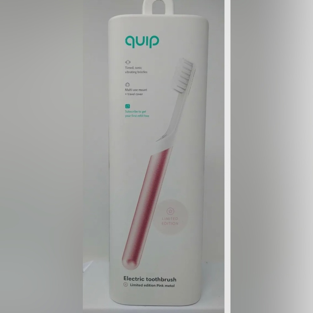 Quip toothbrush. Two options: pink and white or all-pink. Two-minute timer.